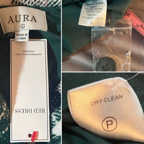 Aura Beauty And Style Dark Emerald Plaid Pea Coat Green Double Breasted L NWT - Picture 12 of 13